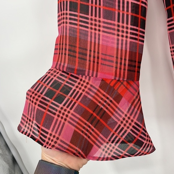 New Jack by bb Dakota red plaid sheer top size small - Picture 9 of 10